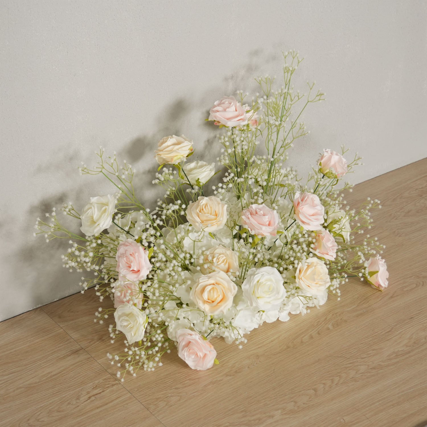 Uflower Champagne White Babysbreath Rose Arrangement Wedding KT Backdrop Decor